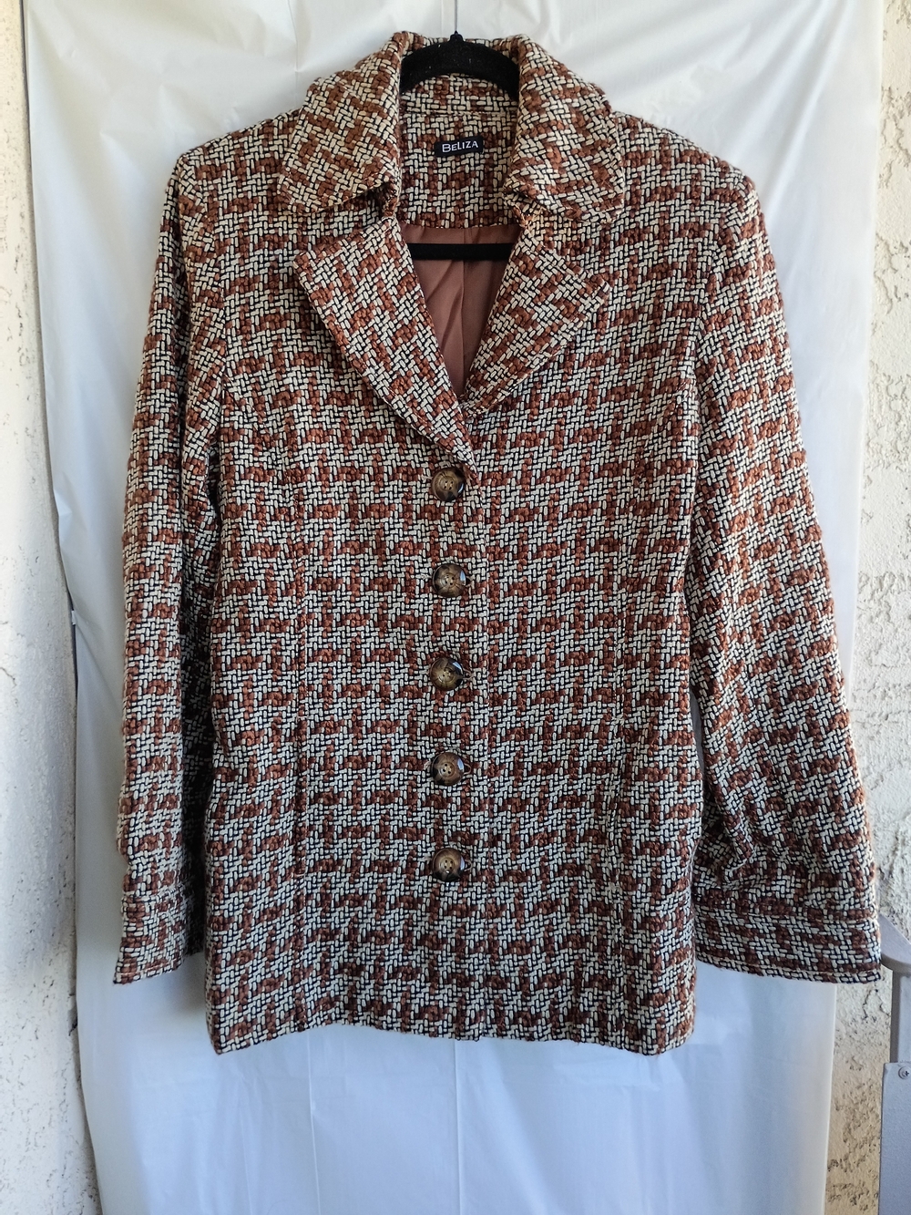 Beliza Brown Textured Tweed Blazer Jacket Size 12